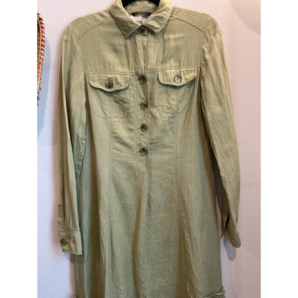 Weekend Max Mara Linen Lagenlook Olive Green Shirt Midi Dress Size 4 - Picture 6 of 8
